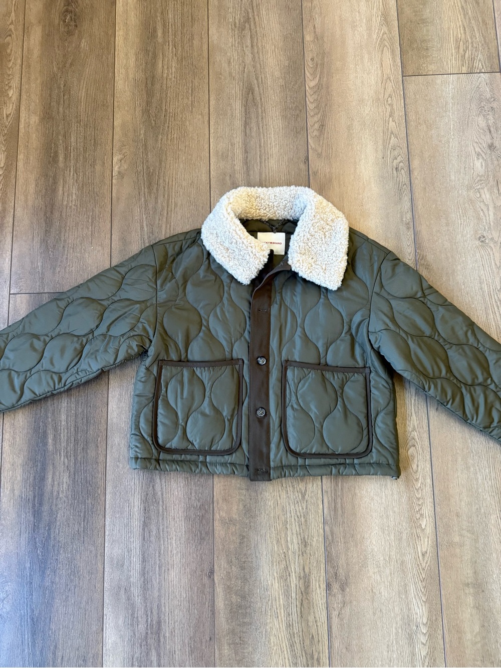 Lucky Brand Olive Quilted Puffer Jacket with Sherpa Collar